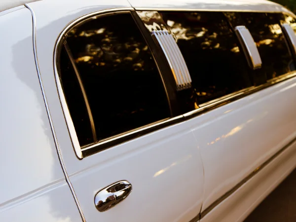 Golden Limousine International exterior of a white limousine