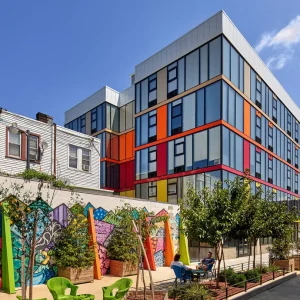 exterior of colorful building