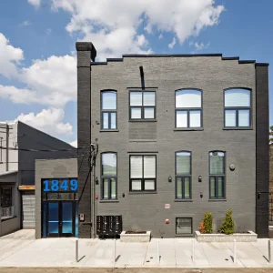 exterior of dark colored building